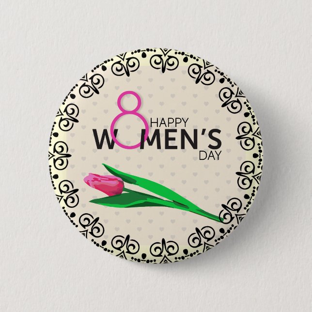 Badge Rond 5 Cm Bouton stylish Happy Womens Day Taille personnalis (Devant)