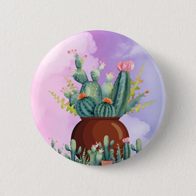 Badge Rond 5 Cm Bouton Sunrise Cactus (Devant)