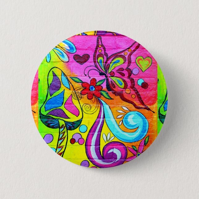 Badge Rond 5 Cm bouton super de hippie-style de couleurs (Devant)