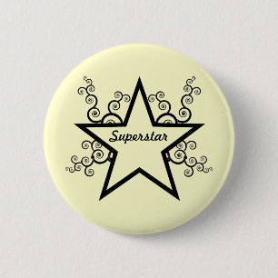 Badge Rond 5 Cm Bouton Superstar Swirls, Noir