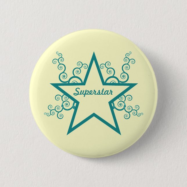 Badge Rond 5 Cm Bouton Superstar Swirls, Turquoise (Devant)