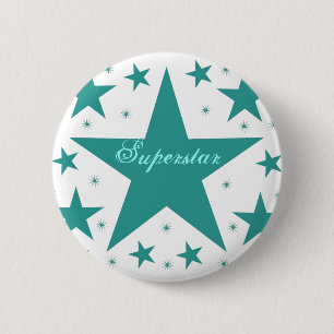 Badge Rond 5 Cm Bouton Superstar, Turquoise