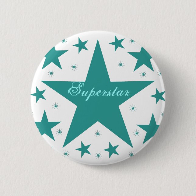 Badge Rond 5 Cm Bouton Superstar, Turquoise (Devant)