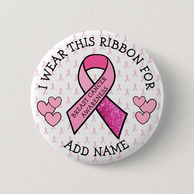 Badge Rond 5 Cm Bouton sur le cancer du sein rose personnalisé (Devant)