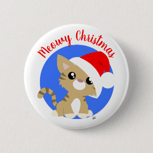 Badge Rond 5 Cm Bouton Tan Meowy Christmas Kitty