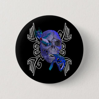 Badge Rond 5 Cm Bouton tatouage crâne et dragon