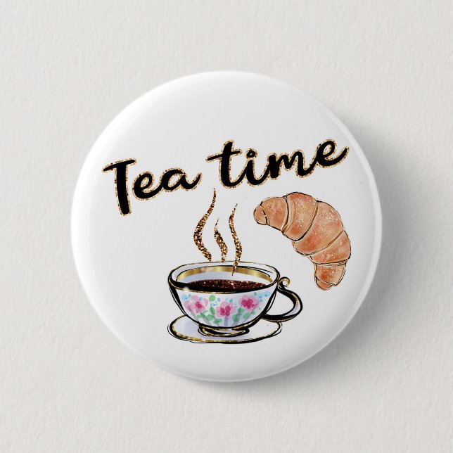 Badge Rond 5 Cm Bouton Tea Time, Bouton Tea, bouton rond drôle (Devant)