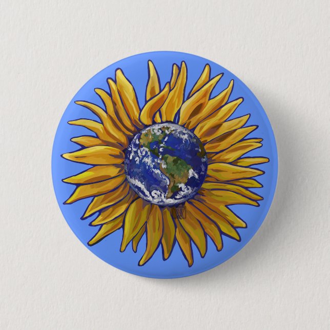 Badge Rond 5 Cm Bouton Tournesol de la Terre (Devant)