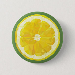 Badge Rond 5 Cm Bouton tranche citron jaune.