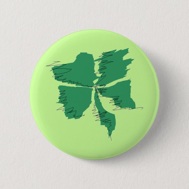 Badge Rond 5 Cm Bouton Trèfle Esquissé (Devant)