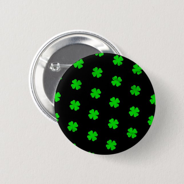 Badge Rond 5 Cm Bouton Trèfles Chanceux Noirs (Devant & derrière)