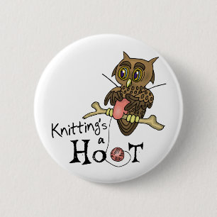 Badge Rond 5 Cm Bouton Tricot de la chouette