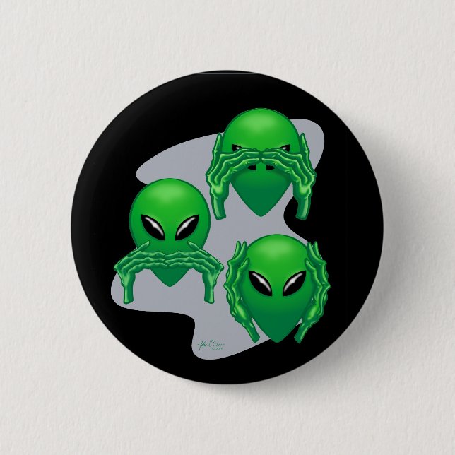 Badge Rond 5 Cm Bouton trois Aliens sages (Devant)