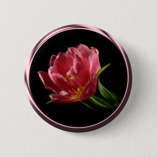 Badge Rond 5 Cm Bouton Tulipe double fleur ressort