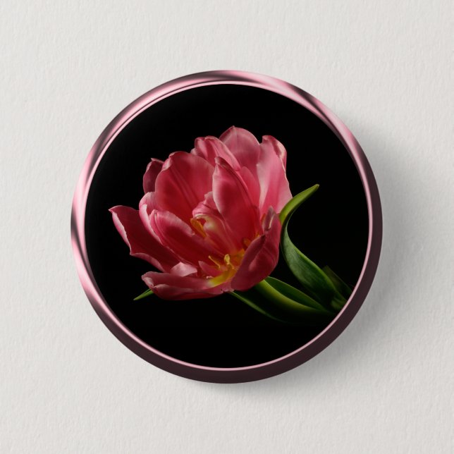 Badge Rond 5 Cm Bouton Tulipe double fleur ressort (Devant)