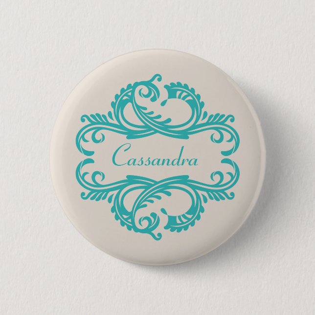 Badge Rond 5 Cm Bouton turquoise Chic Damask (Devant)