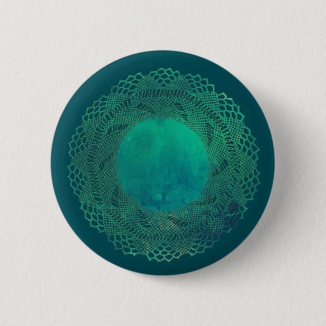 Badge Rond 5 Cm Bouton turquoise foncé de napperon de dentelle de (Devant)