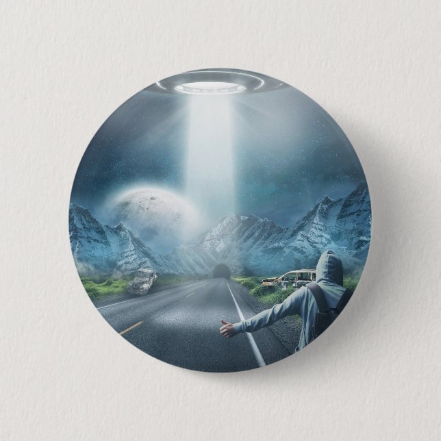 Badge Rond 5 Cm Bouton UFO Hitchhiker (Devant)