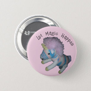 Badge Rond 5 Cm Bouton - Unicorn Magic sur rose