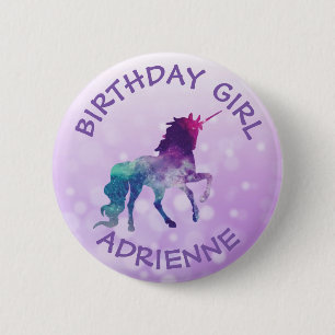 Badge Rond 5 Cm Bouton Unicorn Personnalisé Purple Girl Anniversai
