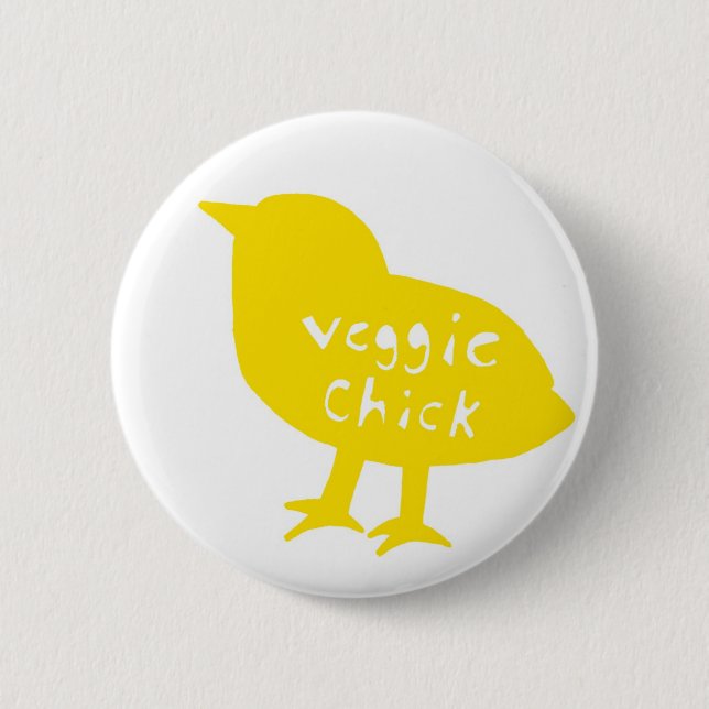 Badge Rond 5 Cm Bouton végétarien de poussin (jaune) (Devant)