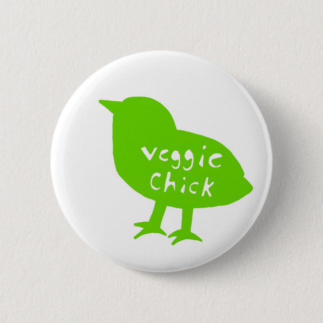Badge Rond 5 Cm Bouton végétarien de poussin (vert) (Devant)