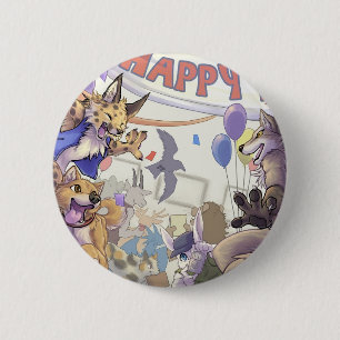 Badge Rond 5 Cm Bouton velu heureux d'escroquerie