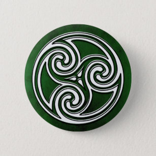 Badge Rond 5 Cm Bouton vert de Triskelion de noeud irlandais
