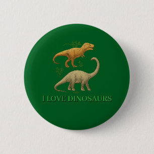 Badge Rond 5 Cm Bouton Vert - J'adore les Dinosaures