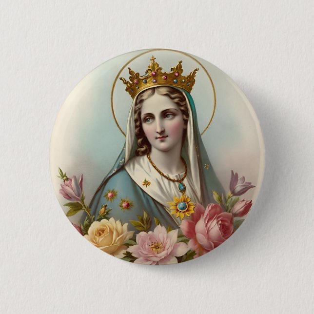 Badge Rond 5 Cm Bouton Vierge Marie (Devant)