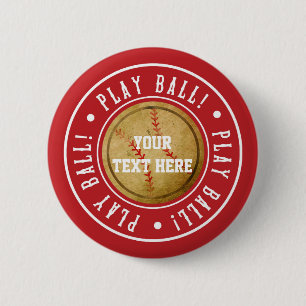 Badge Rond 5 Cm BOUTON vintage BASEBALL Red PLAY BALL Party Pin