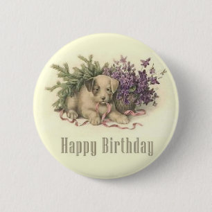 Badge Rond 5 Cm Bouton vintage d'anniversaire de chiot