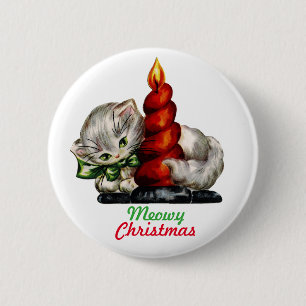 Badge Rond 5 Cm Bouton vintage de chaton "de Noël de Meowy"