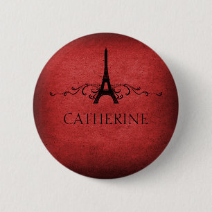 Badge Rond 5 Cm Bouton vintage de Flourish de Français, rouge