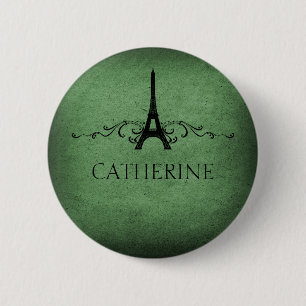 Badge Rond 5 Cm Bouton vintage de Flourish de Français, vert