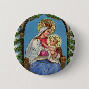 Badge Rond 5 Cm Bouton vintage de Jésus de bébé de Vierge Marie
