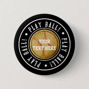 Badge Rond 5 Cm Bouton vintage de parti de BASE-BALL noir JOUER BA