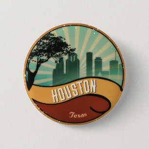 Badge Rond 5 Cm Bouton vintage d'horizon de ville de Houston rétro