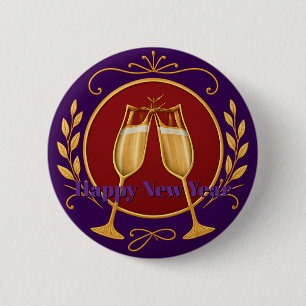 Badge Rond 5 Cm Bouton Violet - Bonne Année