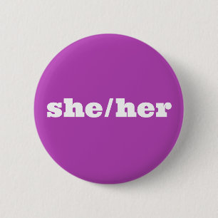 Badge Rond 5 Cm Bouton Violet Pronoun Elle/Elle
