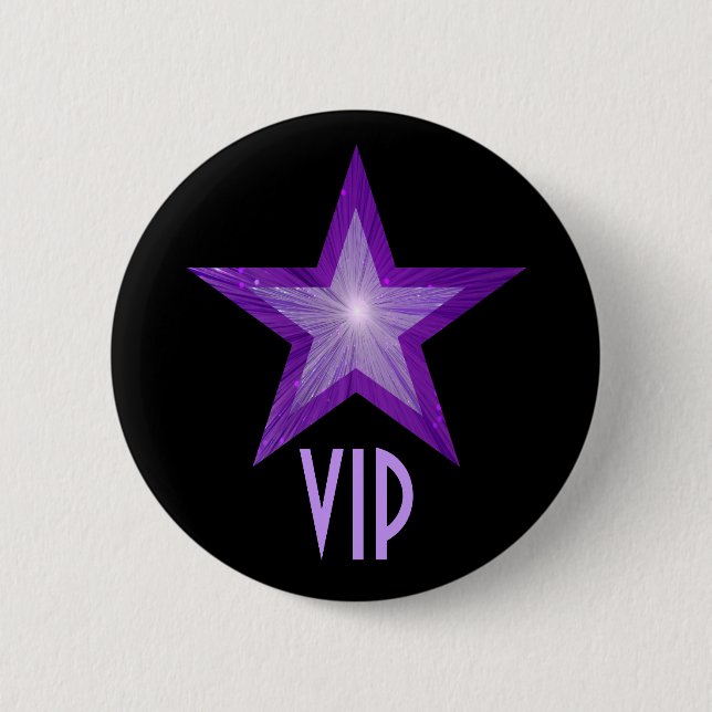 Badge Rond 5 Cm Bouton 'VIP' étoile violette noir (Devant)