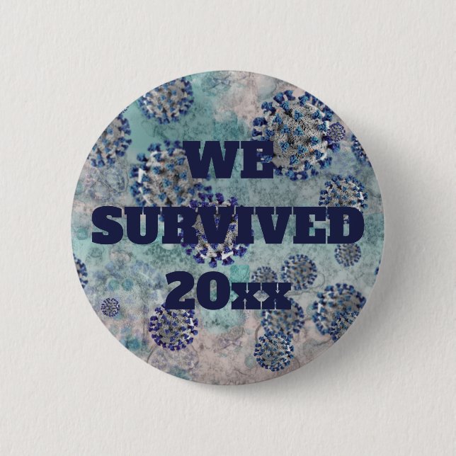 Badge Rond 5 Cm Bouton Virus Covid Bleu Survid (Devant)