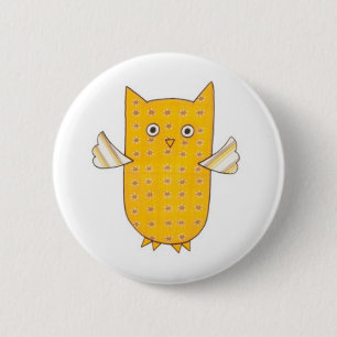 Badge Rond 5 Cm Bouton Volant 3 Chouettes Jaunes