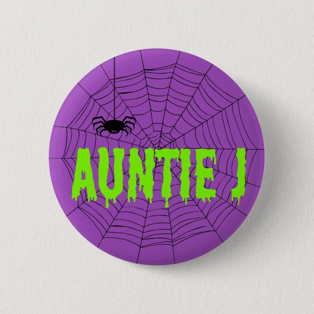 Badge Rond 5 Cm Bouton Web Auntie J Green Driving Font Spider (Devant)