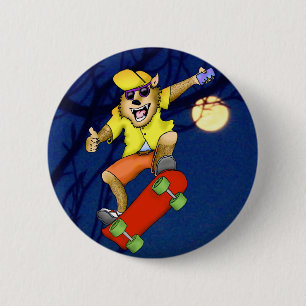 Badge Rond 5 Cm Bouton Werewolf Skateboarder