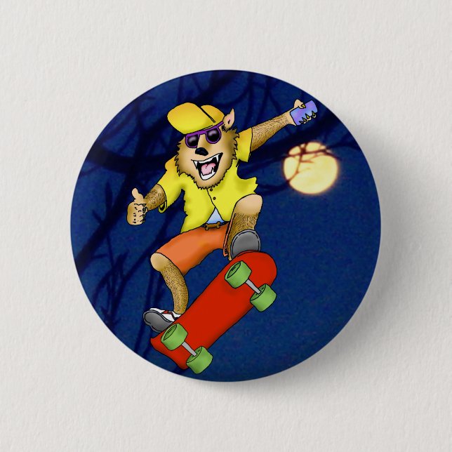 Badge Rond 5 Cm Bouton Werewolf Skateboarder (Devant)