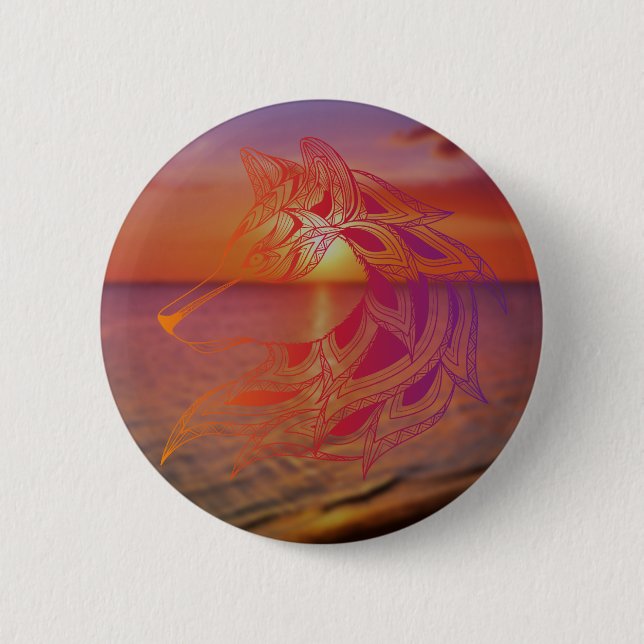 Badge Rond 5 Cm Bouton Wolf Sunset (Devant)