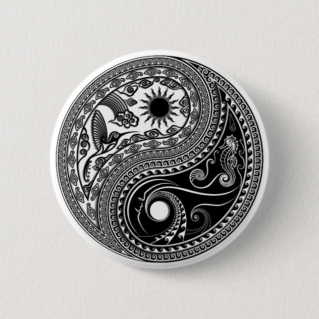 Badge Rond 5 Cm Bouton Yin et Yang 3D (Devant)