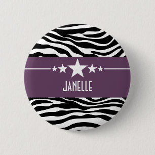 Badge Rond 5 Cm Bouton Zebra de l'étoile pourpre Sassy