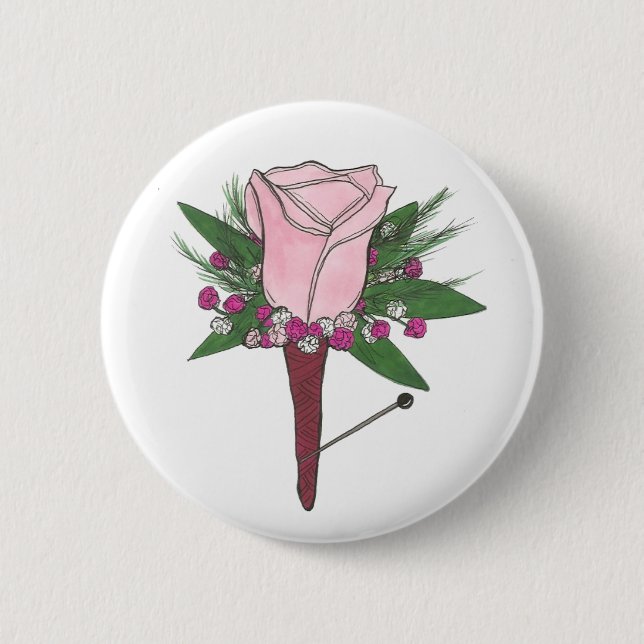 Badge Rond 5 Cm Boutonnière du Mariage Rose Best Man Groom (Devant)